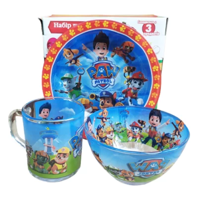 Набор Детской Стеклянной Посуды «Собачий Патруль» 3 Предмета Набор Детской Стеклянной Посуды «Собачий Патруль» 3 Предмета