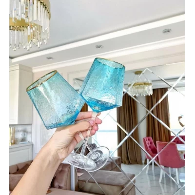 Бокал для вина *Бирюза*с золотым ободком (600мл) (цена за один бокал)