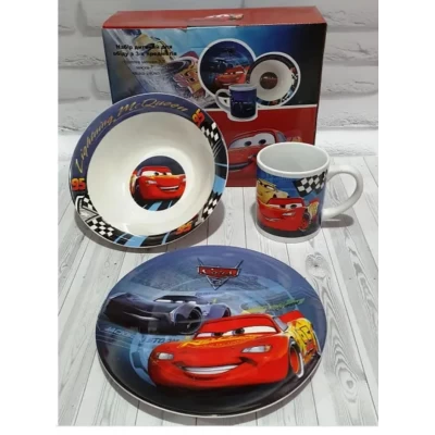 Детский керамический набор 3 предмета Тачки Детский керамический набор 3 предмета Тачки