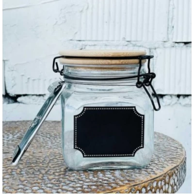 Стеклянная банка для сыпучих с доской для надписей(800мл) Стеклянная банка для сыпучих с доской для надписей(800мл)