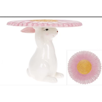 Керамическая подставка Кролик для торта, пирожных (20см) Белая в подарочной упаковке 