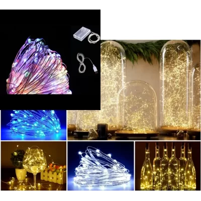 Новогодняя светодиодная Гирлянда Нить Капля на проволоке 100 Лампочек 10 м, на Батарейках