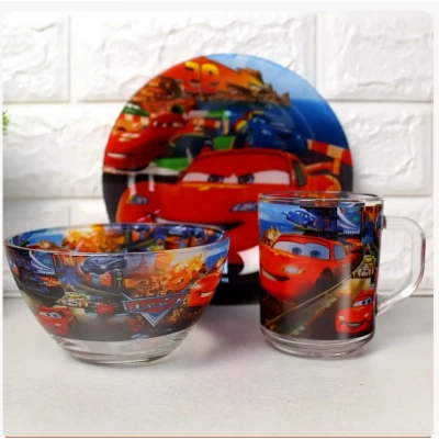 Стеклянный детский набор 3предмета Тачки Маквин Стеклянный детский набор 3предмета Тачки Маквин