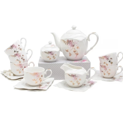 Чайный фарфоровый набор 15предметов (Чайник+сахарница+молочник+6чашек+6блюдец) Чайный фарфоровый набор 15предметов (Чайник+сахарница+молочник+6чашек+6блюдец)