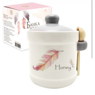 Керамическая банка с деревянной ложкой (350мл)