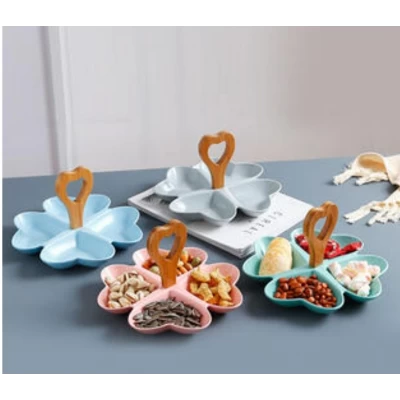 Керамическая менажница с бамбуковой ручкой  на 4деления