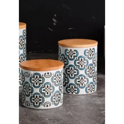 Керамические банки с бамбуковыми крышками 500мл с силиконовым уплотнителем