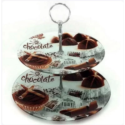 Стеклянная фруктовница 2_яруса Деколь Шоколад