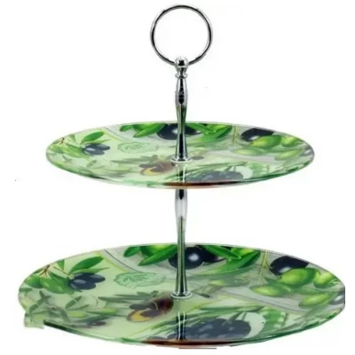 Стеклянная фруктовница 2_яруса Деколь Оливки