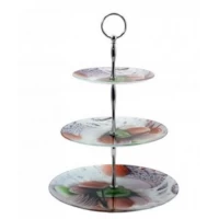 Стеклянная фруктовница 3 яруса. Деколь макароны пирожное