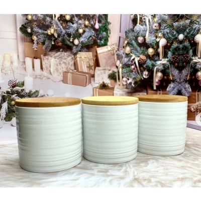 Набор керамических банок(430мл)с бамбуковой крышкой  с силиконовым уплотнителем