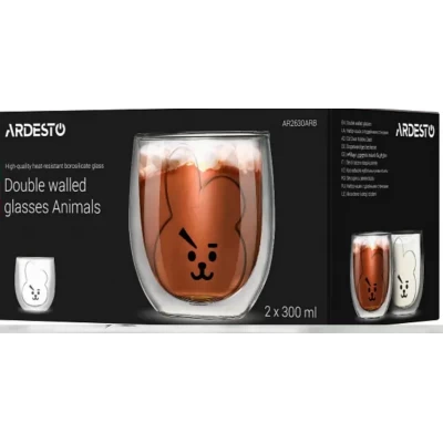 Набор стаканов двойное дно  (300мл) "Зайка" из боросиликатного стекла, термостойкие,  Ardesto 2шт