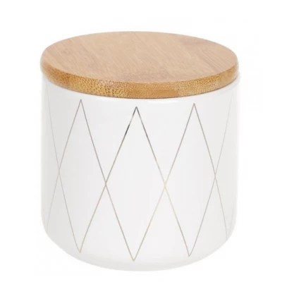Керамическая банка для сыпучих (350мл)с бамбуковой крышкой и уплотнителем