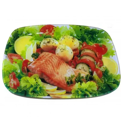 Стеклянное блюдо деколь рыба (29,5*21см)