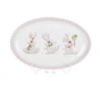 Керамическое овальное блюдо (29см) с объемным рисунком*Весёлый кролик*