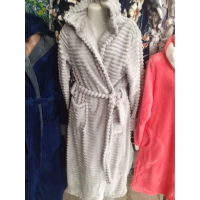 Халат махровый длинный с запахом, с капюшоном, размер 44-58