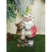 Садовый гном из гипса с медведем 36 см