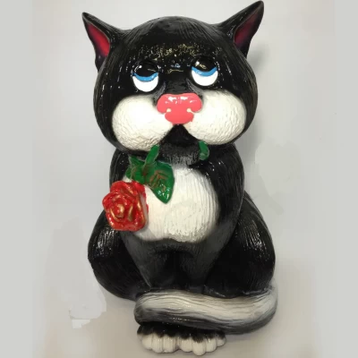 Садовая фигурка Кот с розой 40 см