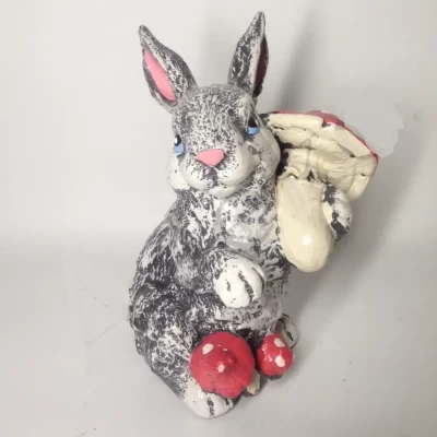 Садовая фигура Зайчик с грибом 20см, Материал - гипс