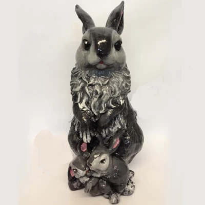 Фигура садово-парковая Заяц с семьей 43см, Материал - гипс