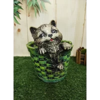 Кашпо вазон для цветов с котиком 17 см, Материал - гипс