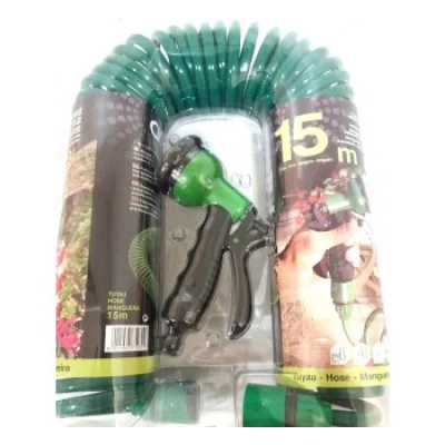 Шланг поливочный "Пружина" 15м+2 коннектора+7-режимный пистолет