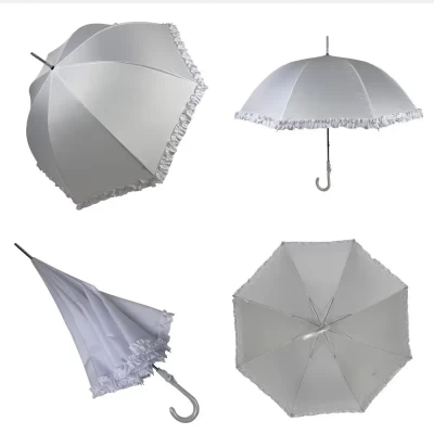 Белый зонт-трость с рюшами, полуавтомат на 8 спиц, 3180 Венгрия 