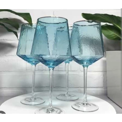 Стеклянный бокал для вина (570мл) Голубой с золотым кантом (1 шт)