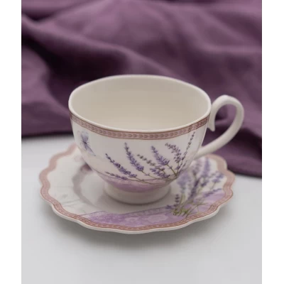 Фарфоровая чашка (250мл) с блюдцем Лаванда производство Lefard 