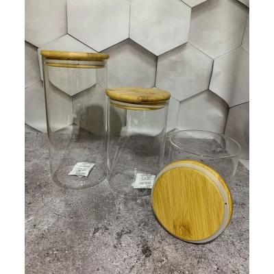 Стеклянная банка (800мл) с бамбуковой крышкой Стеклянная банка (800мл) с бамбуковой крышкой