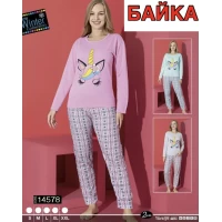 Пижама коттон на байке. Размер S, M,L,XL, 2XL (44-52). Турция. расцветки в ассорт.
