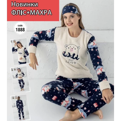 Пижама тёплая махровая + флис. Размер M,L,XL (44-50) расцветки в ассорт. Турция
