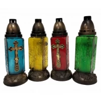 Лампадка стеклянная на 36 часов "Крест большой на квадрате"