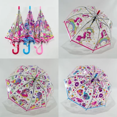 Зонтик-трость детский "Единорог", прозрачный, Полуавтомат. на 4-7 лет. Венгрия 201