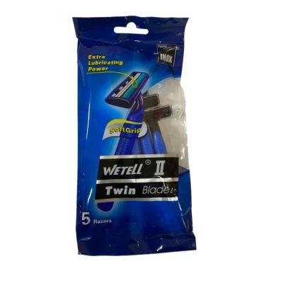 Станок для бритья WETELL одноразовый -2 лезвия,  НАБОР 5 шт, 03992