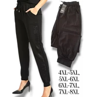 Брюки жіночі спортивні демісезонні. Фірми Kenalin, знизу на манжеті, по боках лампаси з чорних страз. Батал.  Розміри: 4XL-8XL