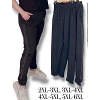 Брюки жіночі спор шик. Демісезонний, весна -осінь. Фірми Kеnalin. Тканина мікродайвінг, знизу на манжеті, по боках лампаси з чорних або сріблястих страз. Розміри: 2XL-6XL.