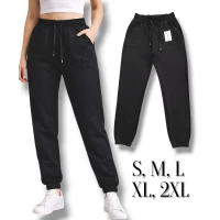 Брюки жіночі джогери каттонові, демісезонні. Фірми АО. Long. Колір чорний, знизу на ризинці. Розміри: S-2XL