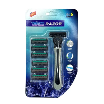 Станки для бритья мужск. сер. цв. 3 лезвия с 6 насадк. на листе №6+1 (144)
