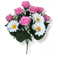 Искусственные цветы букет розы чайные с ромашками, 47см