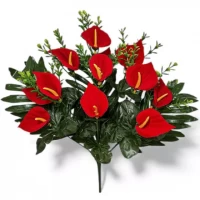 Искусственные цветы букет каллы бархатные на листах пальмы, 40см