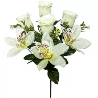 Искусственные цветы букет орхидей и бутонов роз, 32см