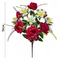 Искусственные цветы букет атласных роз с жасмином, 56см