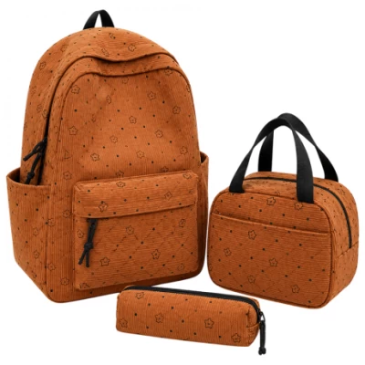 Рюкзак шкільний 41*29*13см із сумкою та пеналом вельветовий BB-60687 LIGHT BROWN Рюкзак шкільний 41*29*13см із сумкою та пеналом вельветовий BB-60687 LIGHT BROWN