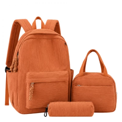 Рюкзак шкільний 41*28*14см із сумкою та пеналом вельветовий BB-60686-2 LIGHT BROWN Рюкзак шкільний 41*28*14см із сумкою та пеналом вельветовий BB-60686-2 LIGHT BROWN