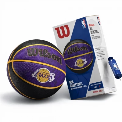 Мяч баскетбольный в подарочной коробке + насос Wilson NBA TEAM TIEDYE BSKT LA LAKERS size 7 WZ4007803XP (Оригинал)