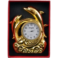 Зажигалка подарочная с часами Дельфины (Золото) №4373