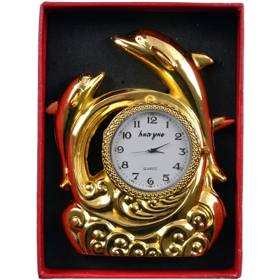 Зажигалка подарочная с часами Дельфины (Золото) №4373