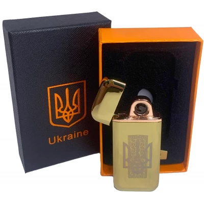 Дуговая электроимпульсная USB зажигалка ⚡️Герб Украины (индикатор заряда