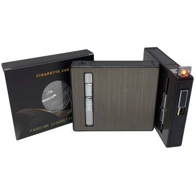 Портсигар на 20 сигарет с зажигалкой и электро прикуривателем⚡️(USB) HL-425 Black